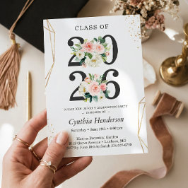 Klasse van 2025 Modern Gold Blush Floral Afstudere Kaart