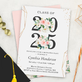 Klasse van 2025 Modern Gold Blush Floral Afstudere Kaart