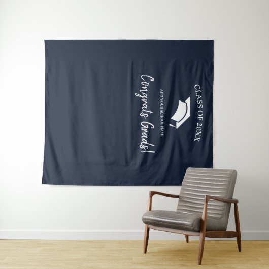 Klasse van 2025 Navy Blue Afstuderen Achtergrond Wandkleed (In Situ (horizontaal))