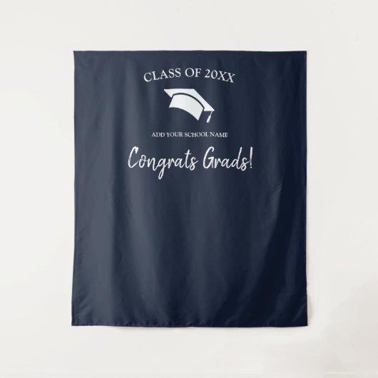 Klasse van 2025 Navy Blue Afstuderen Achtergrond Wandkleed (Voorkant)