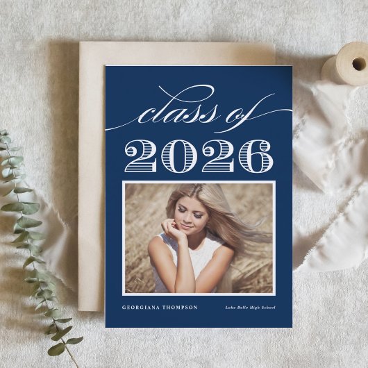  klasse van 2025 Navy Blue Photo Afstuderen Kaart