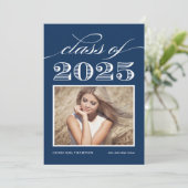 klasse van 2025 Navy Blue Photo Afstuderen Kaart (Staand voorkant)