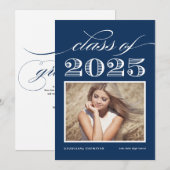 klasse van 2025 Navy Blue Photo Afstuderen Kaart (Voorkant / Achterkant)