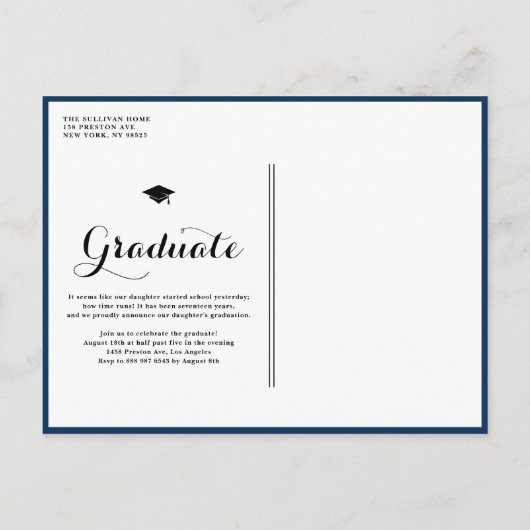 Klasse van 2025 Navy Blue Photo Collage Afstuderen Aankondigingskaart (Achterkant)