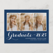 Klasse van 2025 Navy Blue Photo Collage Afstuderen Aankondigingskaart (Voorkant)