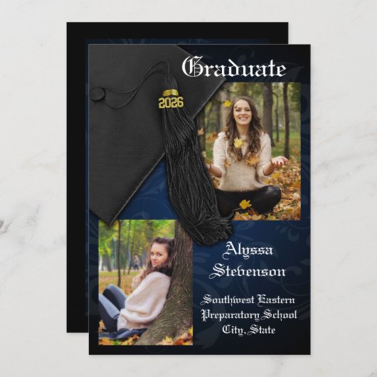 Klasse van 2025 Navy Tassel Dignified Afstuderen Kaart (Voorkant / Achterkant)