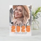 Klasse van 2025 Oranje Afstuderen foto Afstuderen Kaart (Staand voorkant)