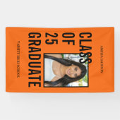 Klasse van 2025 Oranje & Zwart Foto Afstuderen Spandoek (Horizontaal)