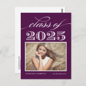 Klasse van 2025 Paarse Foto Afstuderen Briefkaart (Voorkant / Achterkant)