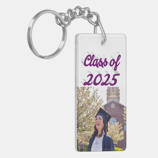 Klasse van 2025 paarse script afstuderen foto sleutelhanger (Voorkant Links)