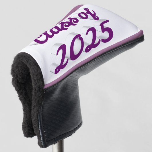 Klasse van 2025 paarse script afstuderen golfheadcover (3/4 voorkant)