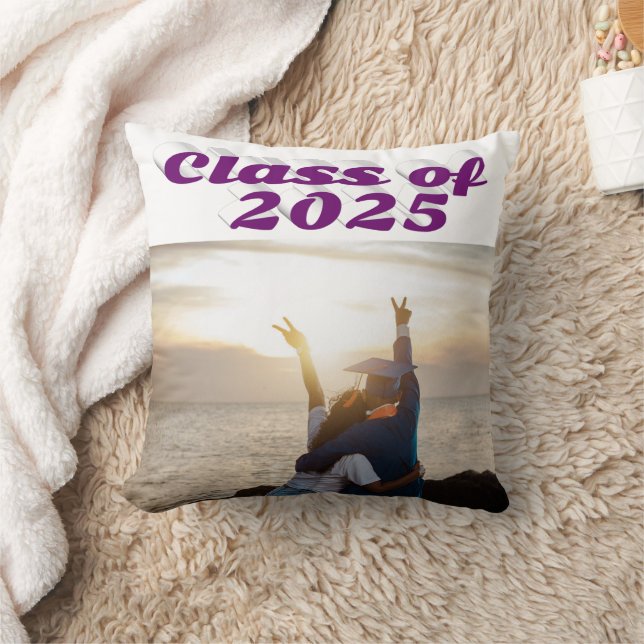 Klasse van 2025 paarse tekst afstuderen foto kussen (Deken)