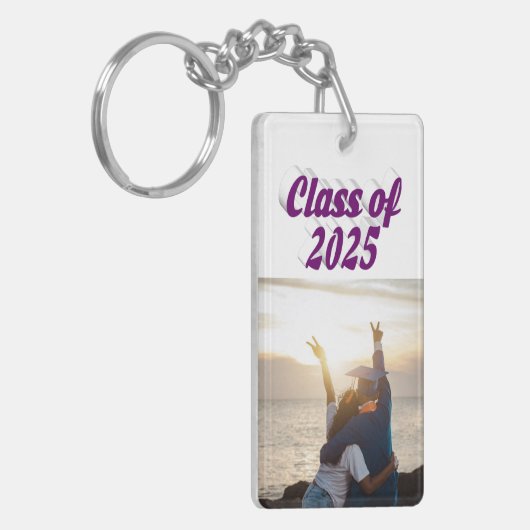 Klasse van 2025 paarse tekst afstuderen foto sleutelhanger (Voorkant Links)