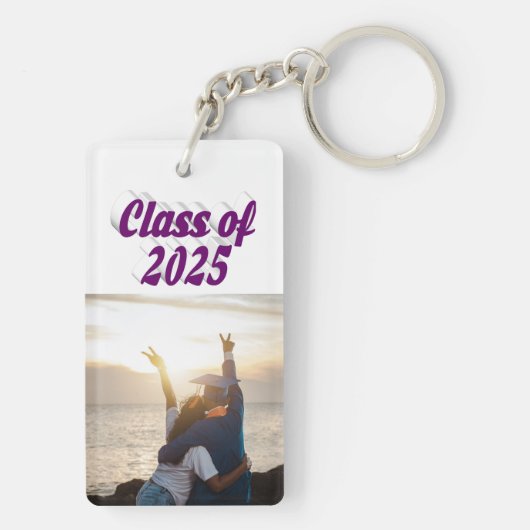 Klasse van 2025 paarse tekst afstuderen foto sleutelhanger (achterkant)