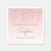 Klasse van 2025 Pink Glitter Drip Afstuderen Servet (Voorkant)