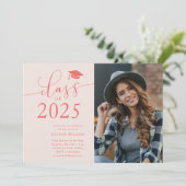 Klasse van 2025 Pink Graduation Party Foto Kaart (Staand voorkant)
