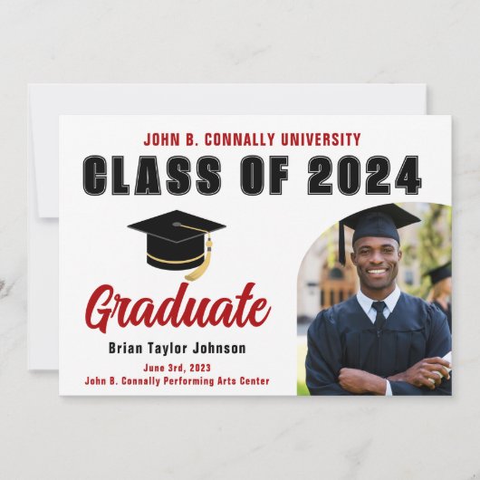 Klasse van 2025 Red Afstuderen Modern Graduation P Aankondiging (Voorkant)