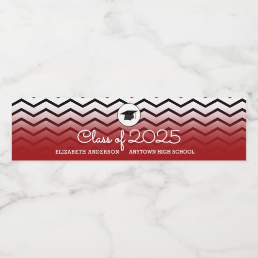Klasse van 2025 Red Black Zigzags Afstuderen Waterfles Etiket (Enkel label)