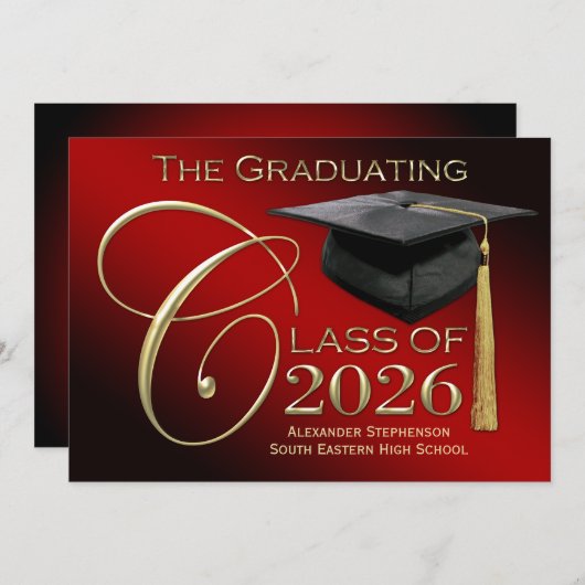 Klasse van 2025 Red Gold Afstuderen Kaart (Voorkant / Achterkant)