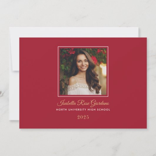 Klasse van 2025 Red Gold Graduation Party Foto Kaart (Achterkant)