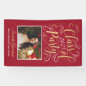 Klasse van 2025 Red Gold Graduation Party Foto Spandoek (Horizontaal)