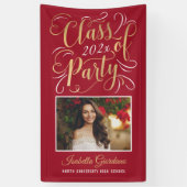 Klasse van 2025 Red Gold Graduation Party Foto Spandoek (Verticaal)