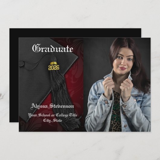 Klasse van 2025 Red Tassel Dignified Afstuderen Kaart (Voorkant / Achterkant)