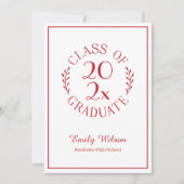 Klasse van 2025 Red White Emblem Graduation Party Kaart (Voorkant)