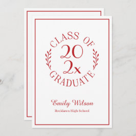 Klasse van 2025 Red White Emblem Graduation Party Kaart