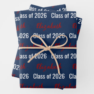 Klasse van 2025 Red White en Blue Graduate's Name Inpakpapier Vel