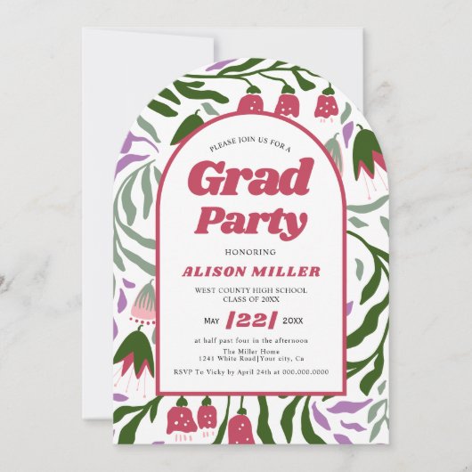 Klasse van 2025 retro bloemen Afstuderen gebogen Kaart (Voorkant)