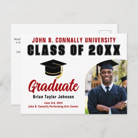 Klasse van 2025 Rode Afstuderen Custom Graduation  Briefkaart (Voorkant / Achterkant)