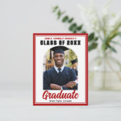 Klasse van 2025 Rode Afstuderen Foto Modern Afstud Briefkaart (Staand voorkant)