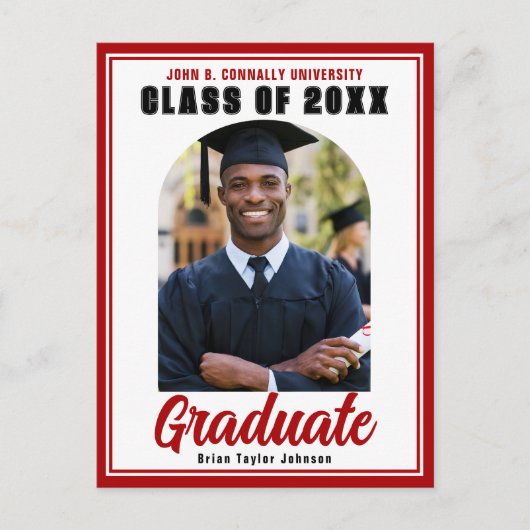 Klasse van 2025 Rode Afstuderen Foto Modern Afstud Briefkaart (Voorkant)