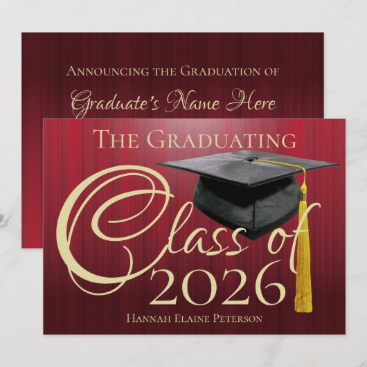Klasse van 2025 Rode Afstuderen Kaart (Voorkant / Achterkant)