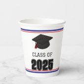 Klasse van 2025 Rode en Blauwe Tassel Papieren Bekers (Achterkant)