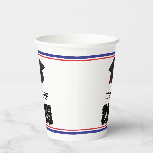 Klasse van 2025 Rode en Blauwe Tassel Papieren Bekers (Rechts)