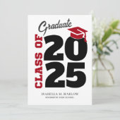 Klasse van 2025 rode en zwarte retro Afstuderen Aankondiging (Staand voorkant)