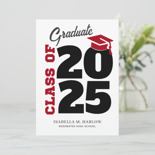 Klasse van 2025 rode en zwarte retro Afstuderen Aankondiging (Staand voorkant)