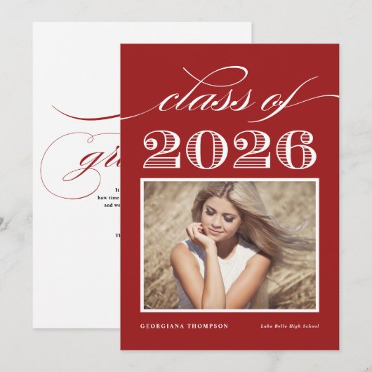  Klasse van 2025 Rode Foto Afstuderen Kaart (Voorkant / Achterkant)