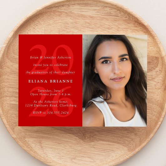 Klasse van 2025 rode klassieke foto afstudeerfeest kaart