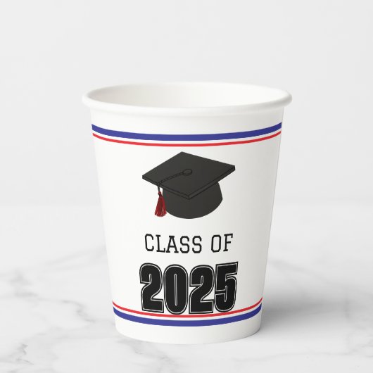 Klasse van 2025 Rode, Witte en Blauwe Tassel Papieren Bekers (Achterkant)