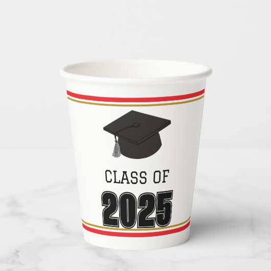 Klasse van 2025 rood en goud papieren bekers (Achterkant)