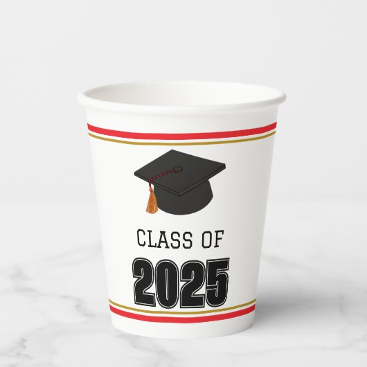 Klasse van 2025 rood en goud papieren bekers (Voorkant)