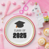 Klasse van 2025 rood en goud papieren bordje (Feest)