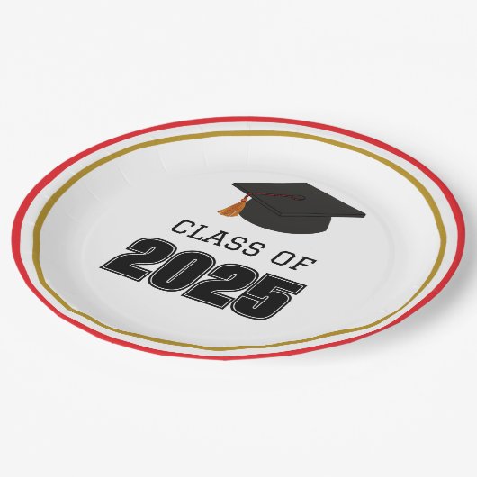 Klasse van 2025 rood en goud papieren bordje (Gekanteld)