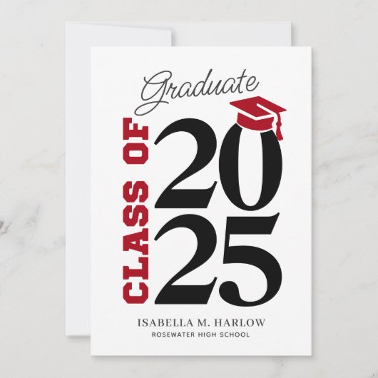 Klasse van 2025 rood en zwart Afstuderen Aankondiging (Voorkant)