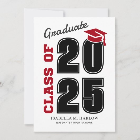 Klasse van 2025 rood en zwart Afstuderen Kaart (Voorkant)