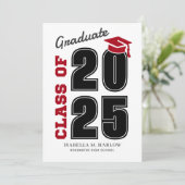 Klasse van 2025 rood en zwart Afstuderen Kaart (Staand voorkant)