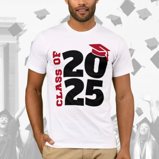 Klasse van 2025 rood en zwart Afstuderen T-shirt